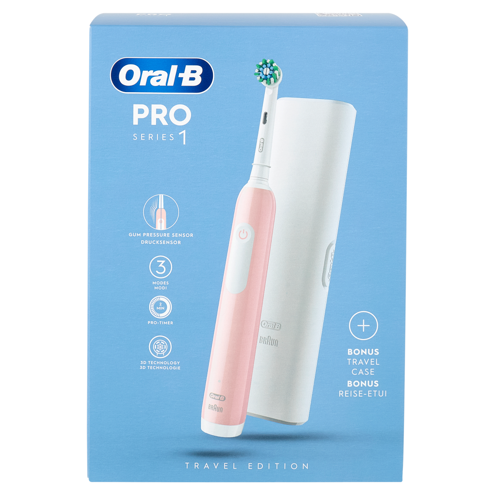 Oral-B Spazzolino Elettrico Denti Ricaricabile Pro Series 1 Pink Travel Edition