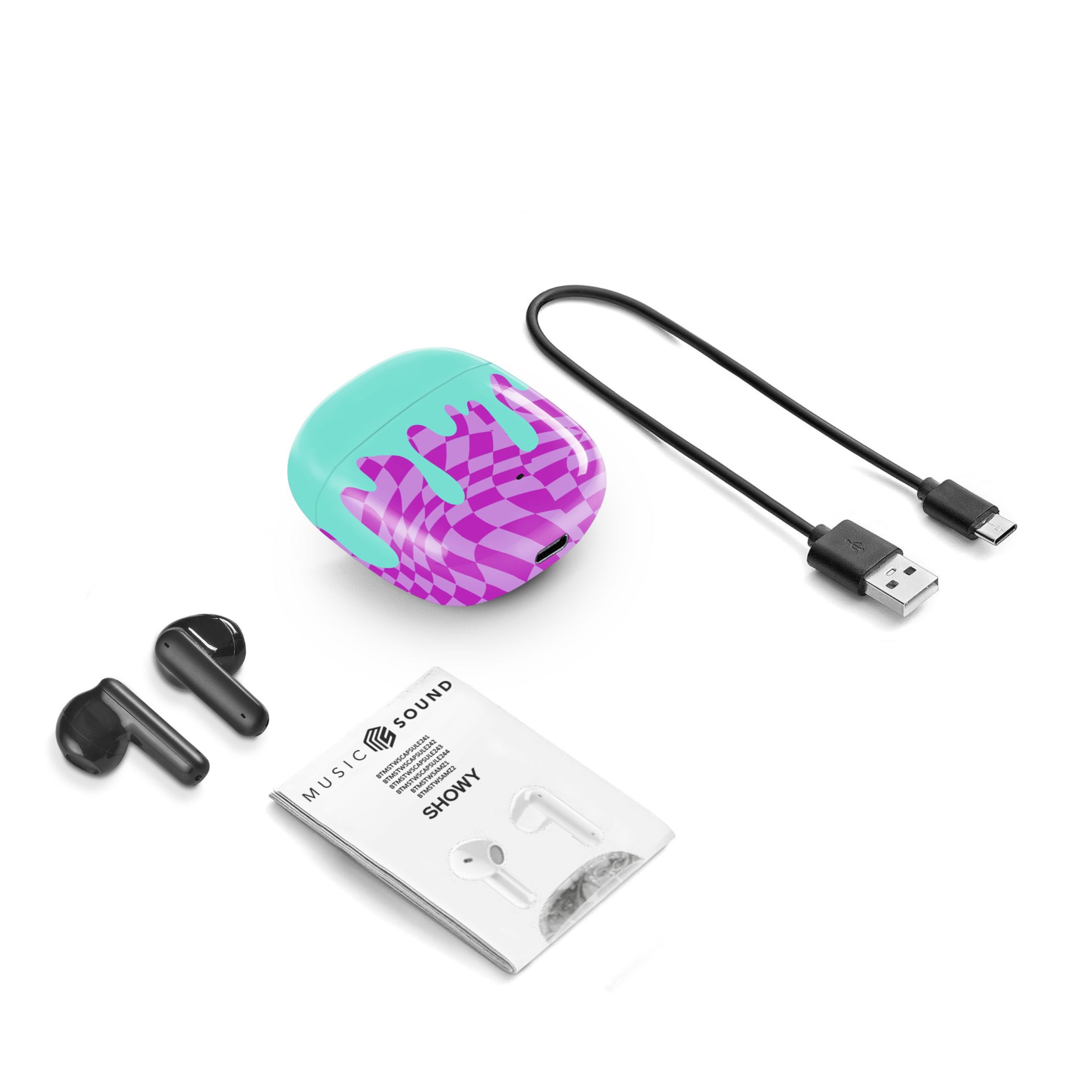 Music Sound Showy Auricolari Bluetooth TWS a capsula senza fili con custodia di ricarica in vari modelli e colori