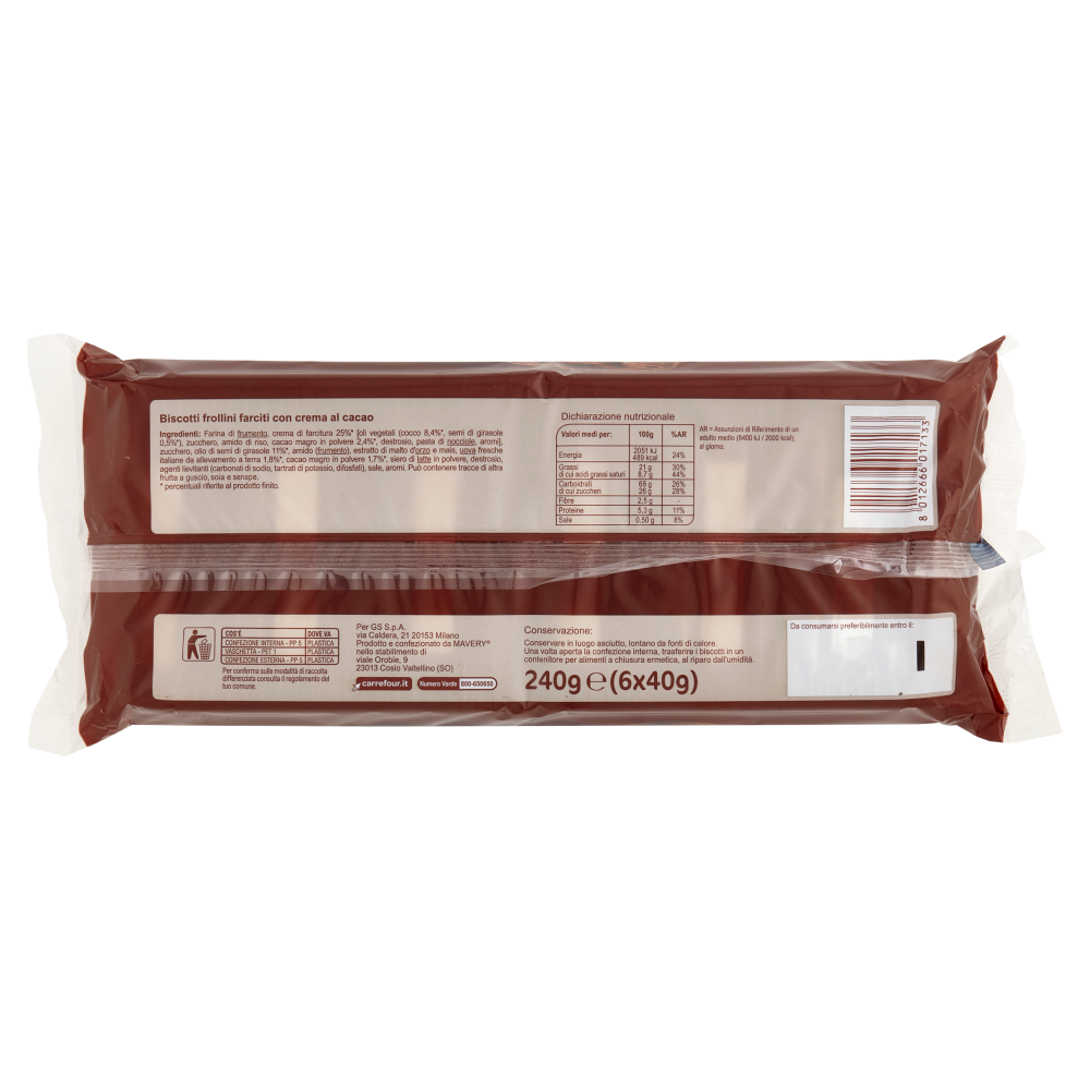Carrefour Sensation Biscotti Farciti Cacao 6 x 40 g