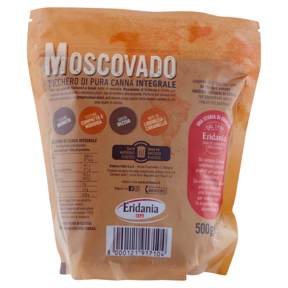 Eridania Zucchero di Pura Canna Moscovado Integrale 500 g