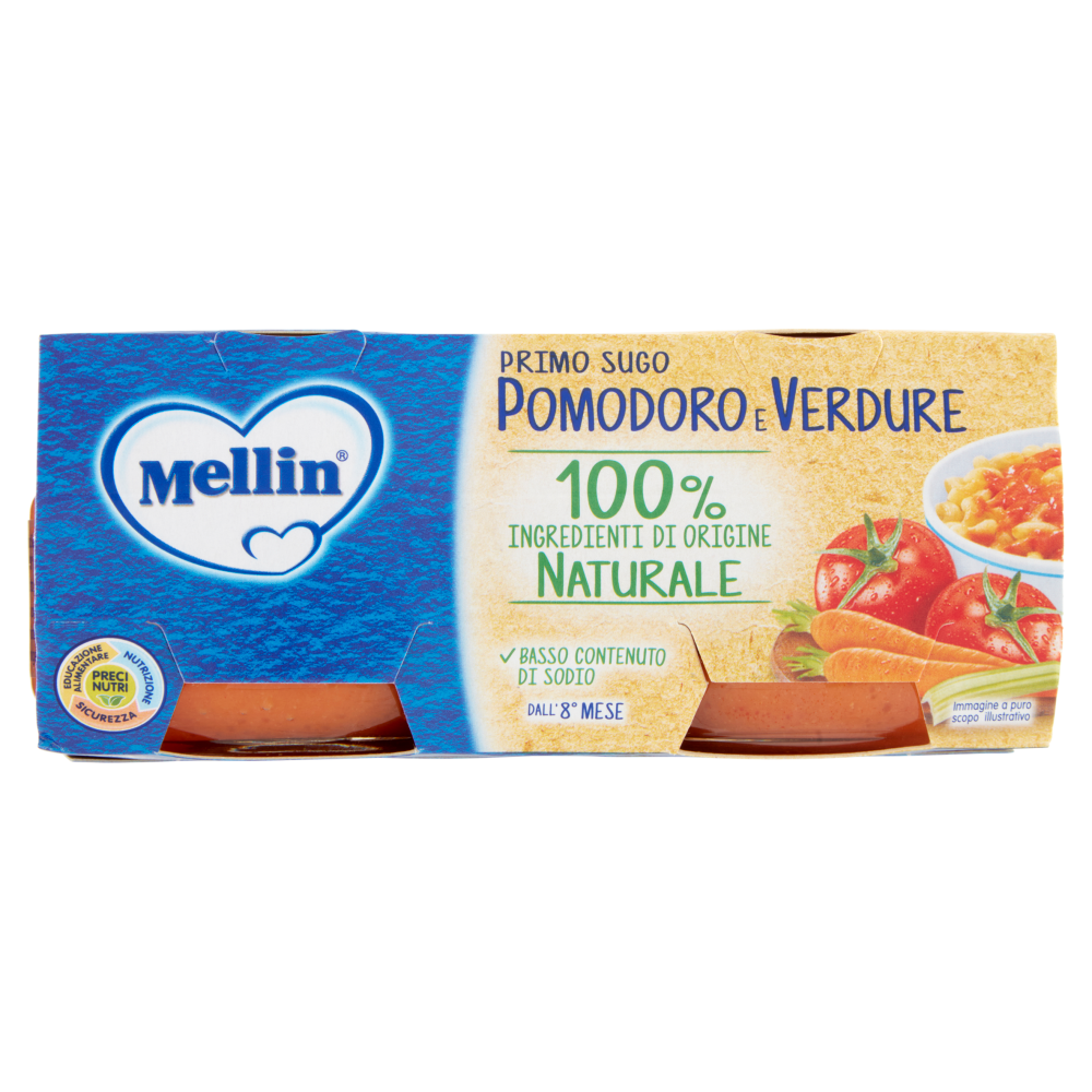 MELLIN Primo Sugo per la preparazione di pastine, Pomodoro e Verdure 2 x 80 g