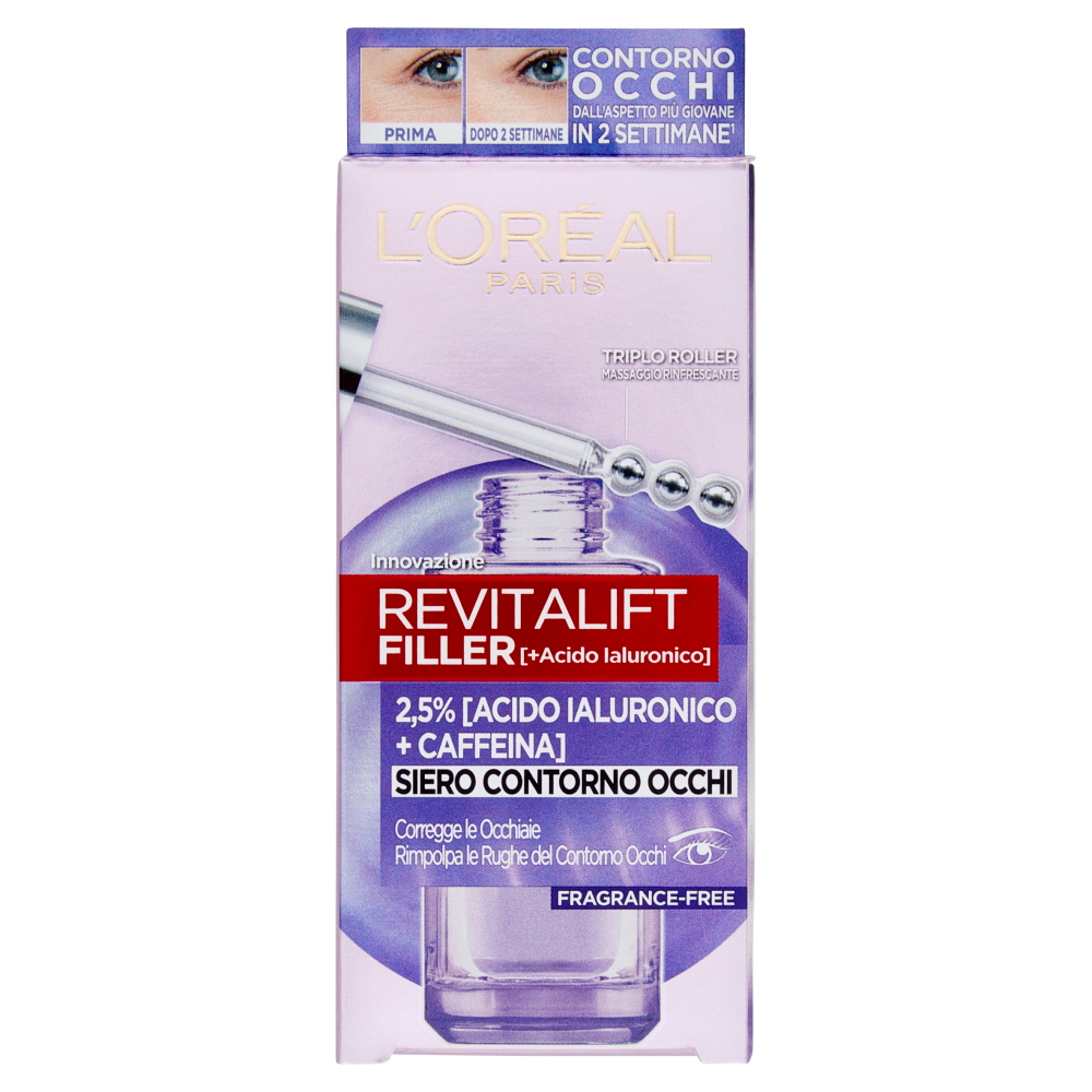 L'Oreal Paris Revitalift Filler Eye Serum,Siero occhi illuminante e rimpolpante 20 ml
