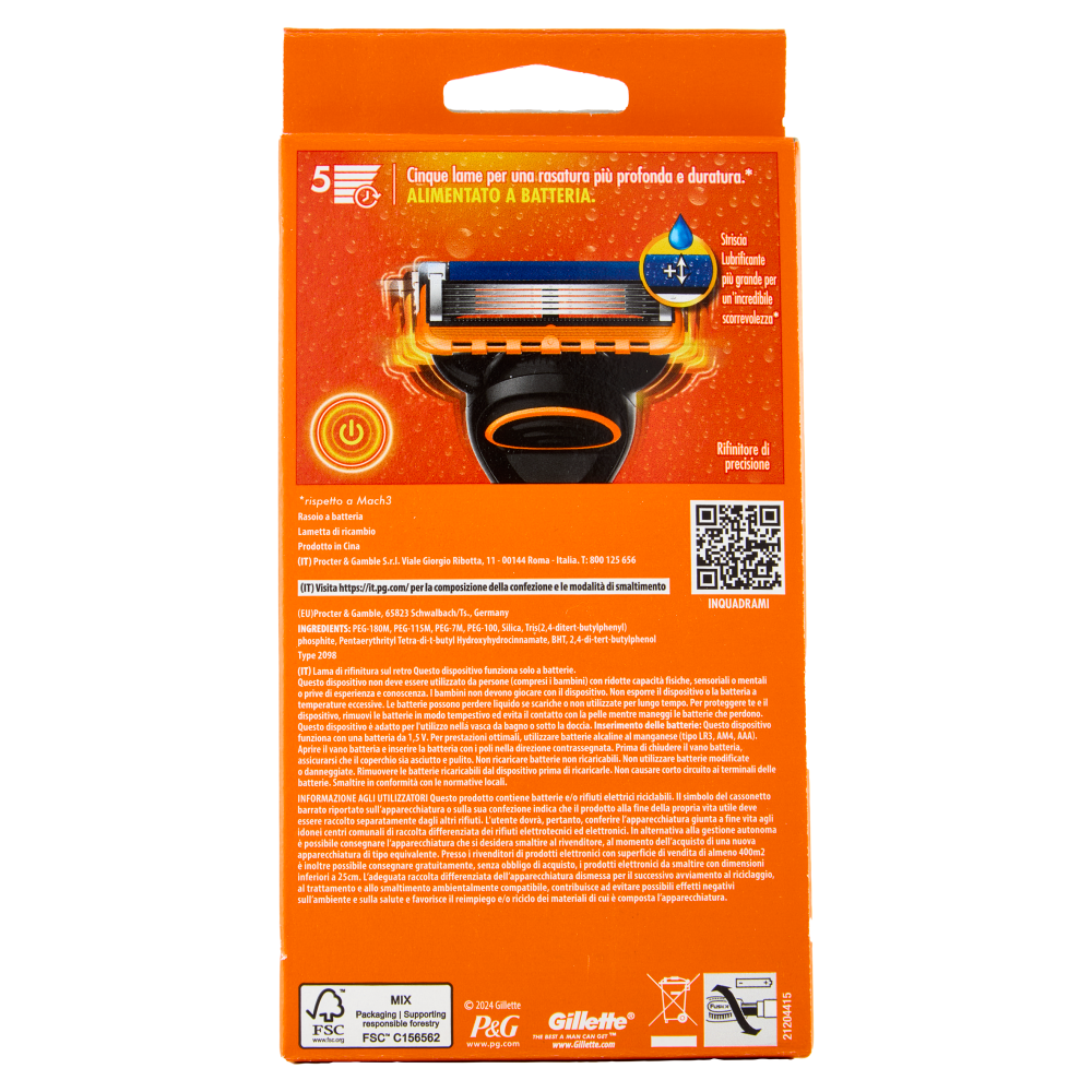 Gillette Fusion5 Power Rasoio da Uomo a 5 Lame, 1 Manico + 2 Lamette + 1 Batteria