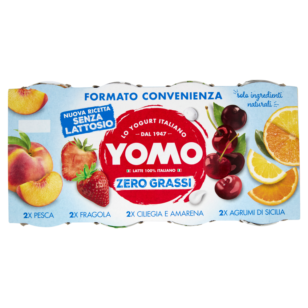 Yomo Zero Grassi Pesca, Fragola, Ciliegia e Amarena, Agrumi di Sicilia 8 x 125 g