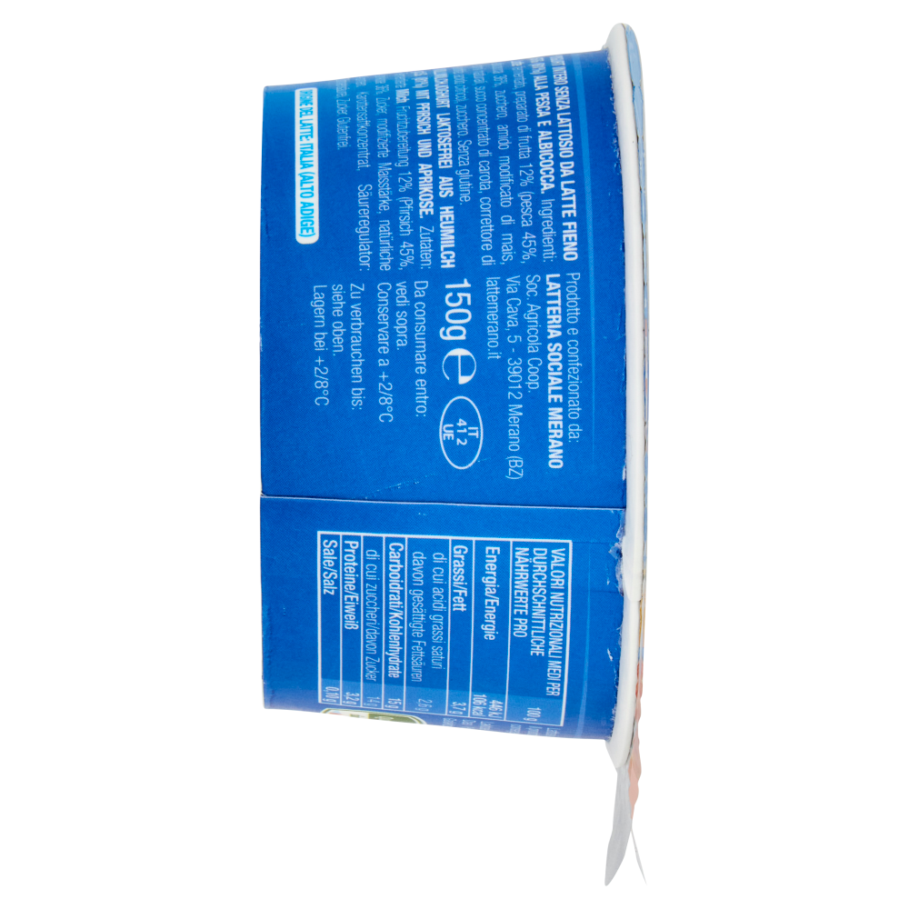 bella vita Yogurt Intero da Latte Fieno Senza Lattosio Goloso Pesca e Albicocca 150 g