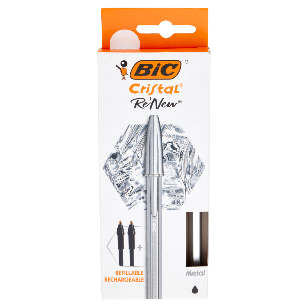 Bic Cristal Re'New Refillable Metal Medium Nero 1.0mm 
