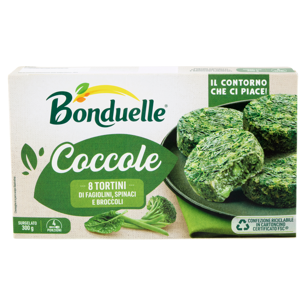 Bonduelle Coccole 8 Tortini di Fagiolini, Spinaci e Broccoli Surgelato 300 g