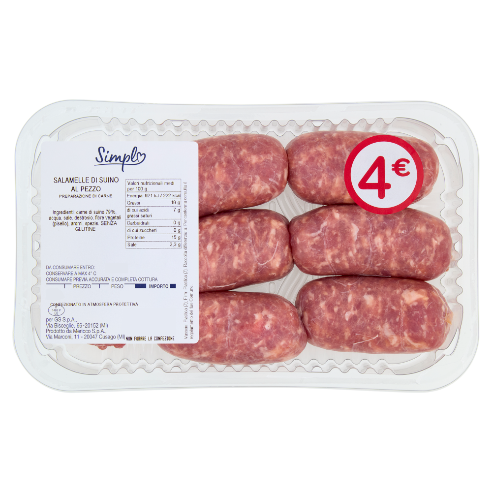 Simpl Salamelle di Suino al Pezzo 0,525 kg