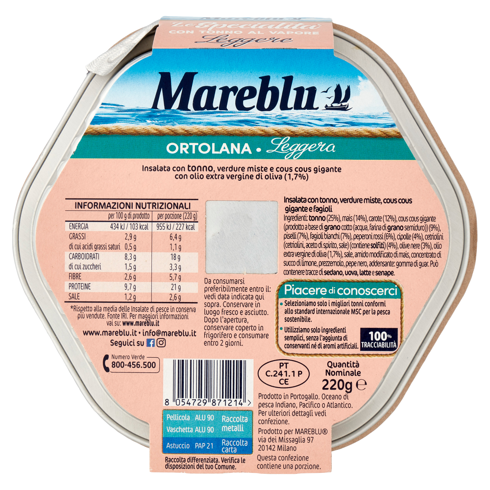 Mareblu Le Specialità Leggere con Tonno al Vapore Ortolana 220 g