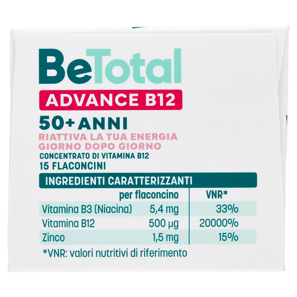 BeTotal Advance B12 Integratore con Vitamina B12, Zinco, Niacina, 50+ anni, 15 Flaconcini 105 ml