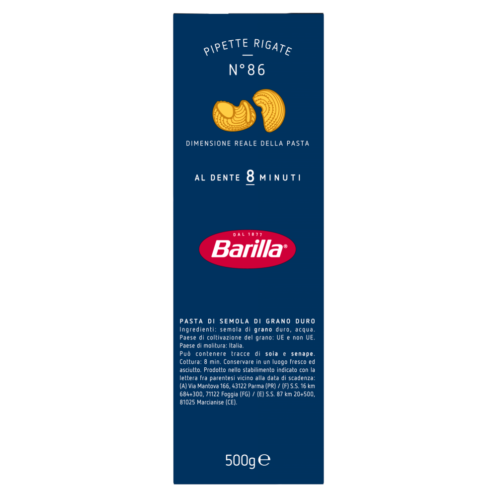 Barilla Pasta Pipette Rigate n.86 500g