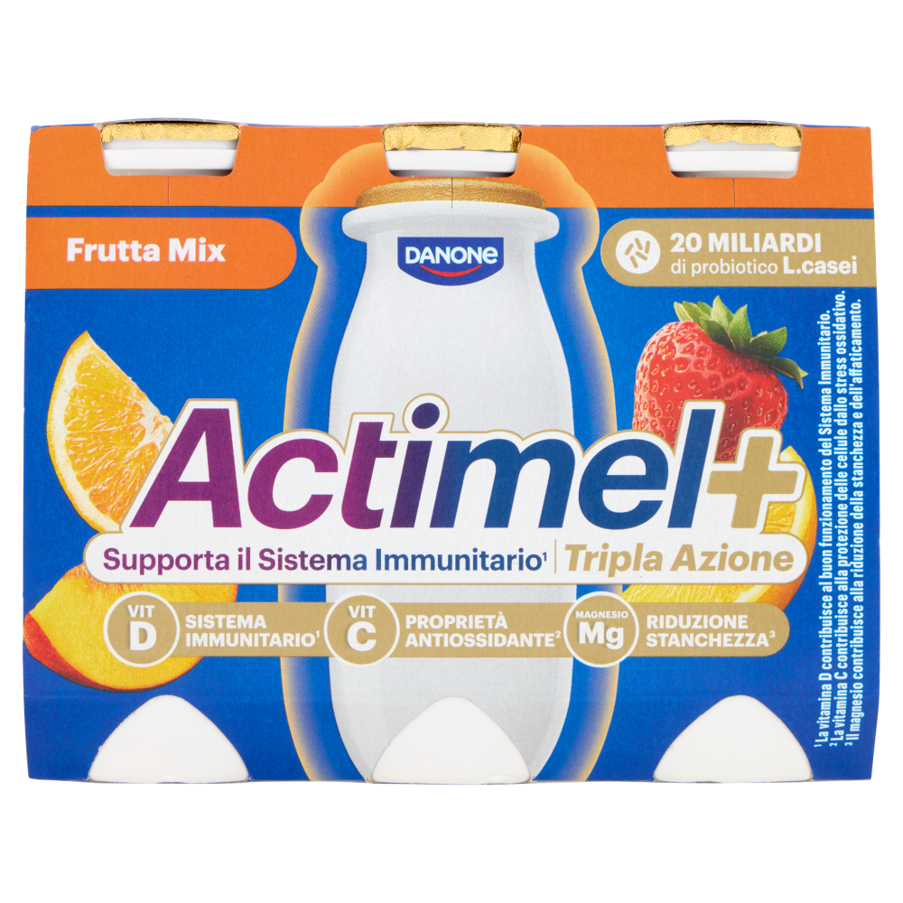 ACTIMEL Tripla Azione, Yogurt da Bere con Vitamine C, D e Magnesio, gusto Frutta mix, 6x100G