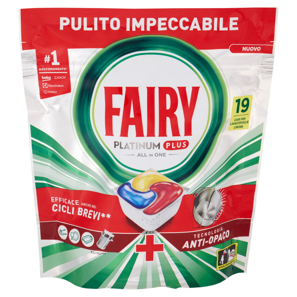 Fairy Pastiglie Lavastoviglie Platinum Plus All in One, Detersivo Piatti Limone, 19 Capsule 295 g