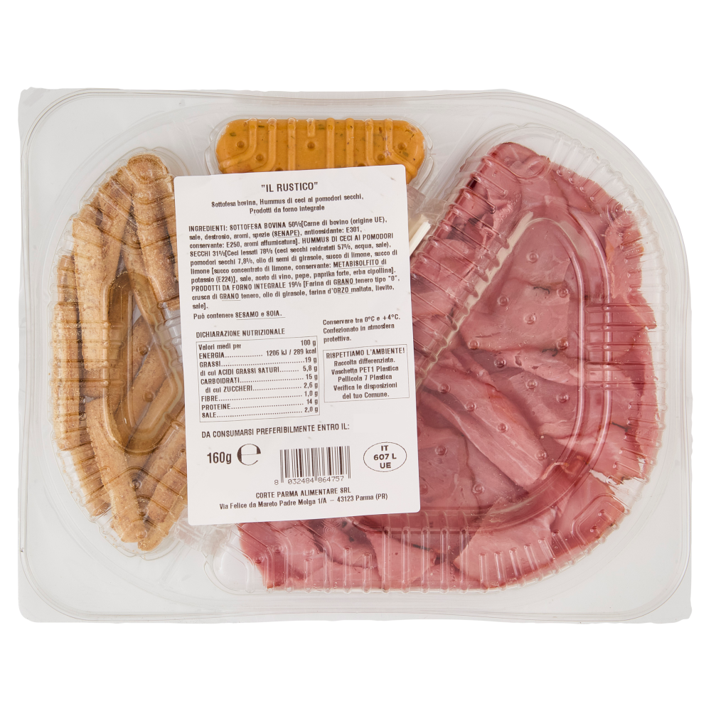 Amoretti Apri & Gusta Rustico Pastrami, Hummus, Grissini integrali 160 g