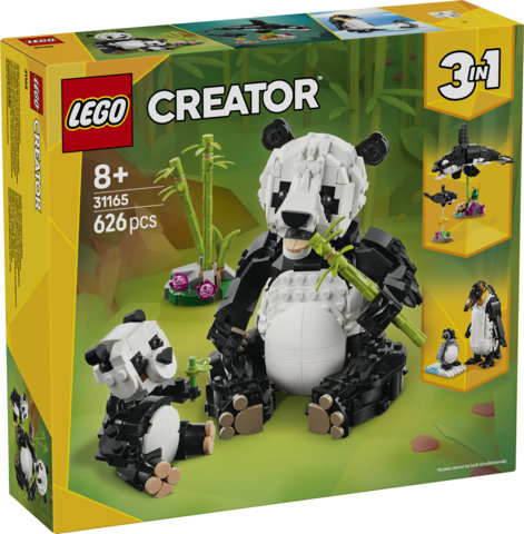 LEGO Creator 3 in 1 31165 Animali Selvatici: Famiglia di Panda Giocattolo, Si Trasforma in Pinguino e Orca, Idea Regalo 8+