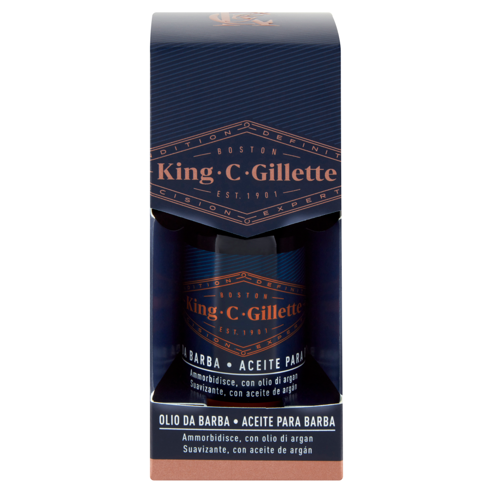 King C. Gillette Olio da Barba - Ammorbidisce ed Idrata con Olii di Argan, Jojoba e Avocado 30 ml