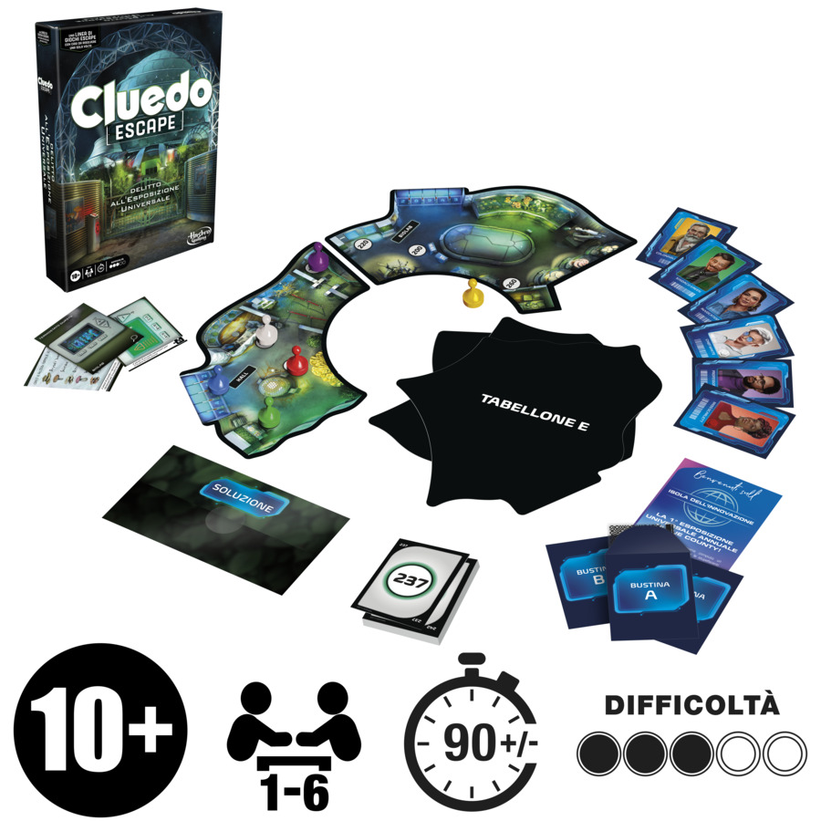 Cluedo Escape - Delitto all'Esposizione Universale, gioco da tavolo, giochi in versione escape room da risolvere 1 volta sola, giochi di mistero, dai 10 anni in su