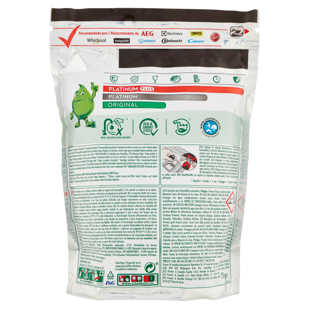 Fairy Pastiglie Lavastoviglie Platinum Plus Pulizia Profonda, Detersivo Piatti Erbe 46 Capsule 714 g