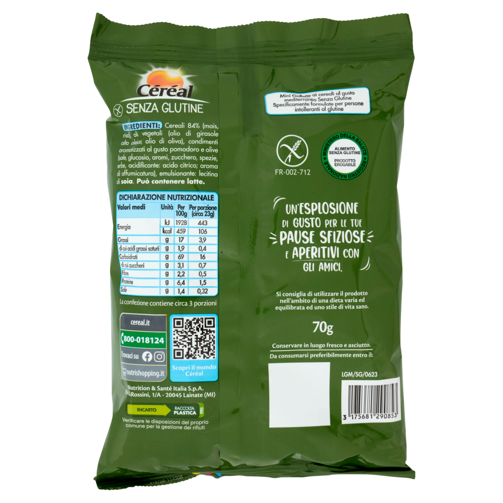 Céréal Senza Glutine Le Gallettine, gusto Mediterraneo, mini gallette ai cereali non fritte - 70 g