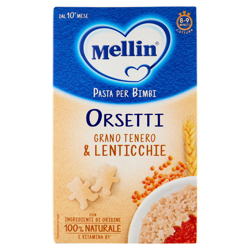 MELLIN Orsetti con Farina di Grano Tenero e Lenticchie, Pasta per Bimbi, dal 10&deg; mese, 280g