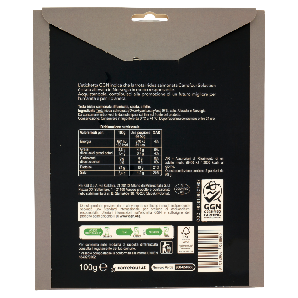 Carrefour Selection Trota Iridea Norvegese Salmonata Affumicata 100 g
