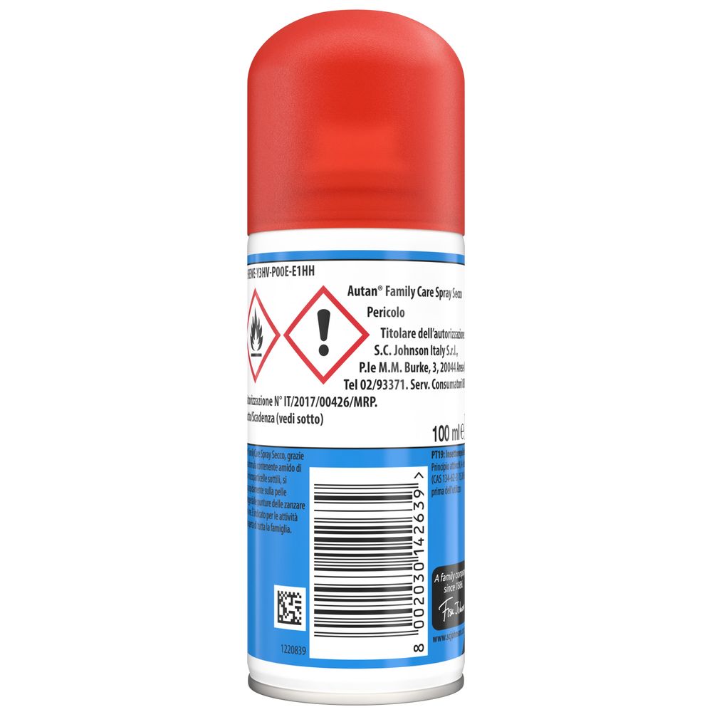 Autan Family Care Spray Secco, Repellente Zanzare, Dermatologicamente Testato, Protezione Efficace Per Tutta la Famiglia fino a 4 ore, 100ml