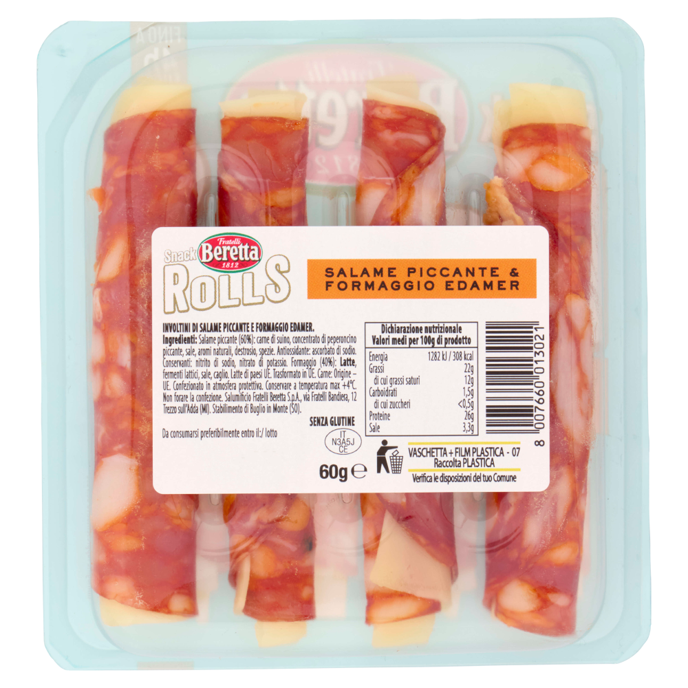 Fratelli Beretta Snack Rolls Salame Piccante & Formaggio Edamer 60 g