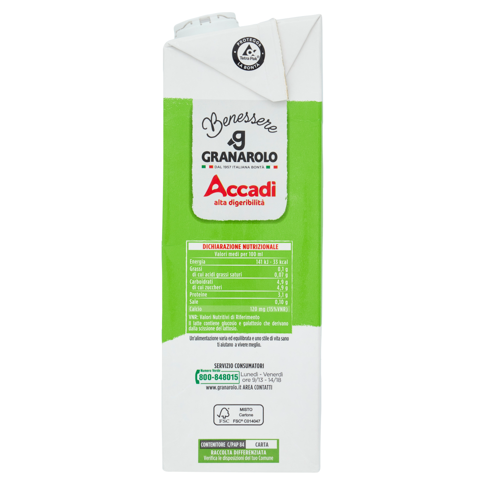 Granarolo Benessere Accad&igrave; Senza Lattosio Senza Grassi 1 L