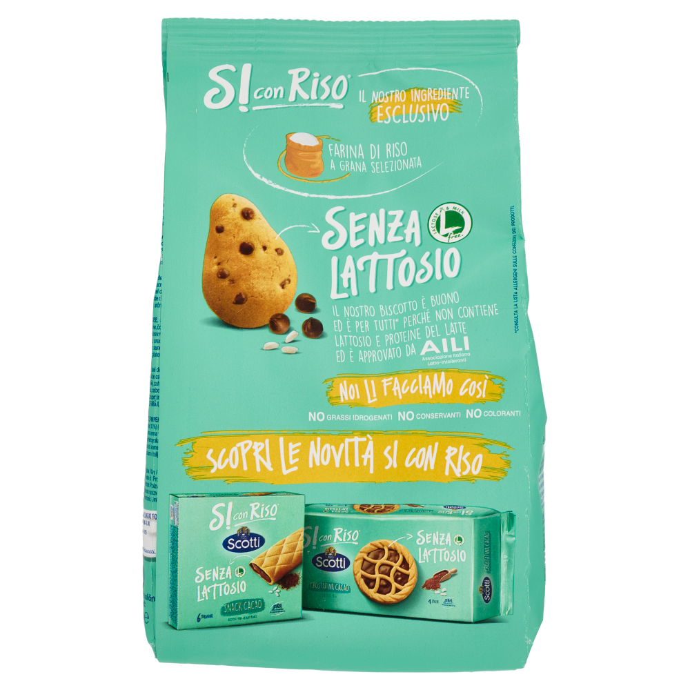 Riso Scotti Si con Riso Senza Lattosio Biscotto con Riso e Gocce di Cioccolato 350 g