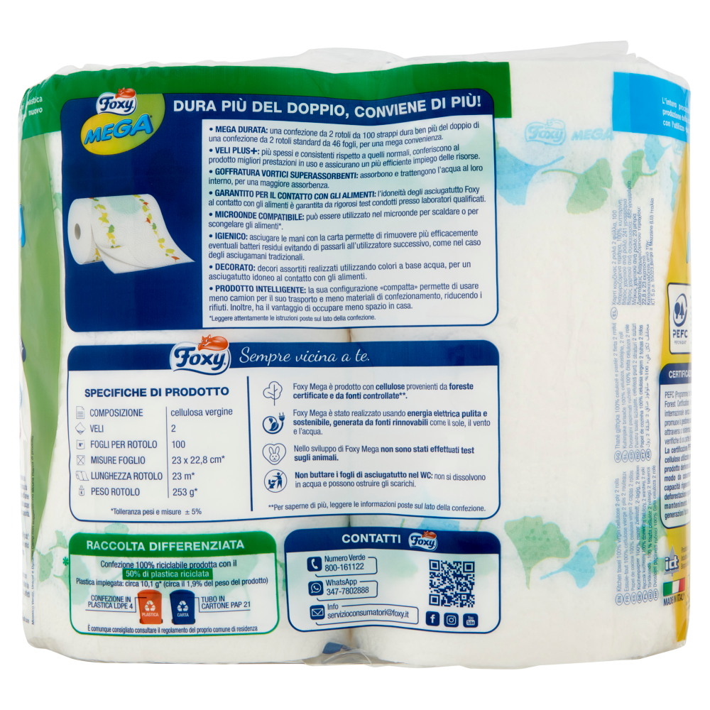 Foxy Mega carta cucina 2 maxi rotoli 2 veli decorati