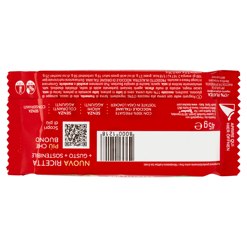 Loacker Classic Napolitaner Wafer con crema alle nocciole 100% italiane Wafers 45g