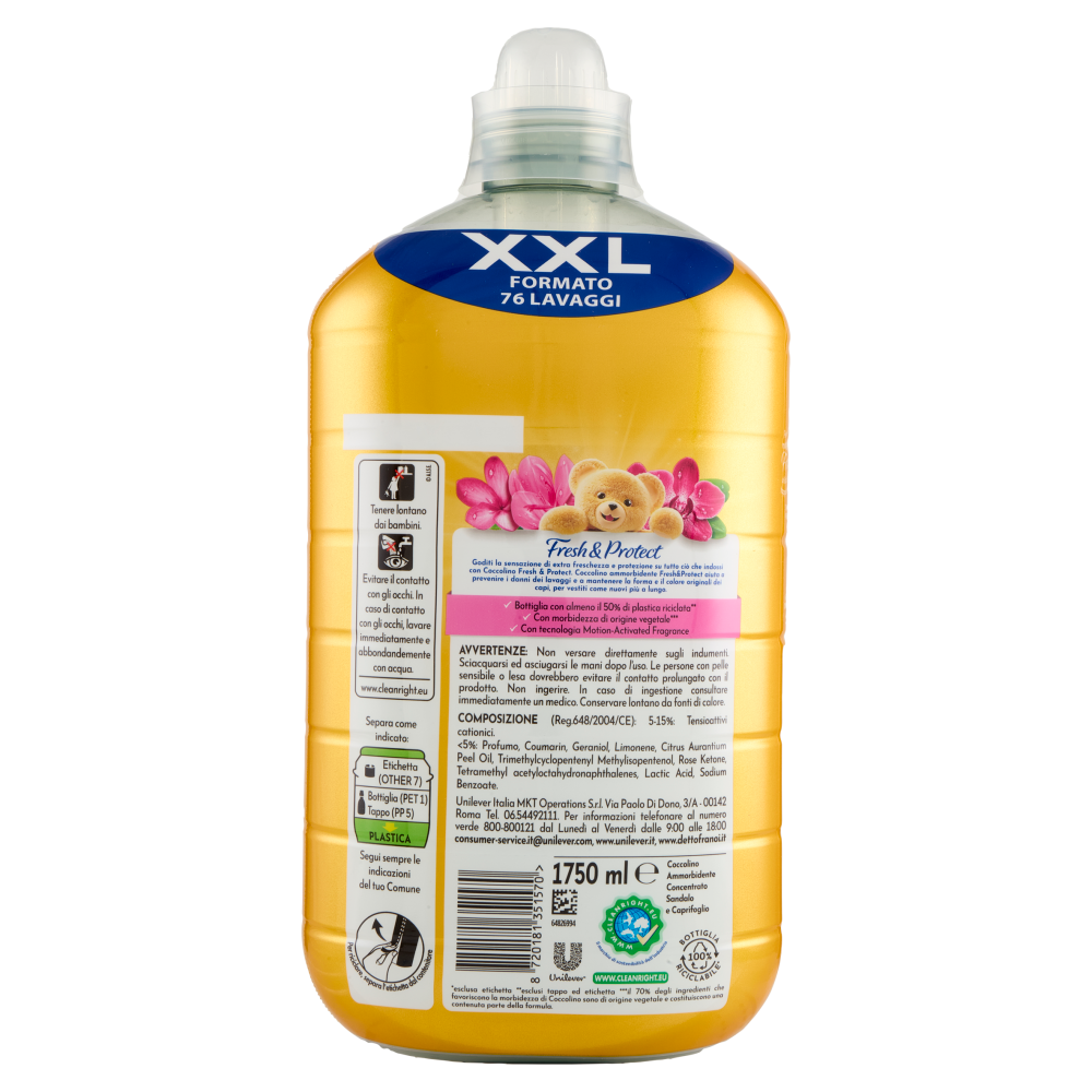 Coccolino Ammorbidente Concentrato Fresh & Protect Sandalo & Caprifoglio 76 Lavaggi 1750 ml