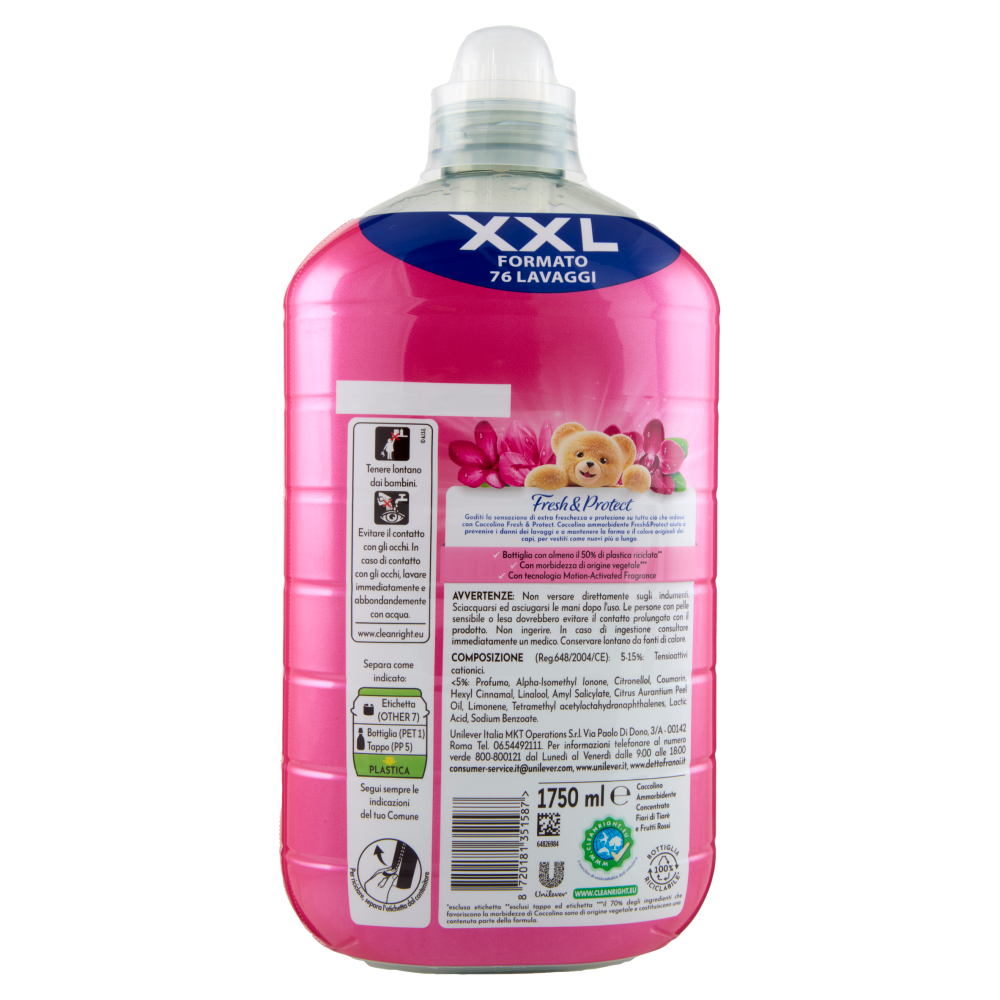 Coccolino Ammorbidente Concentrato Fresh & Protect Fiori di Tiarè & Frutti Rossi 76 Lavaggi 1750 ml