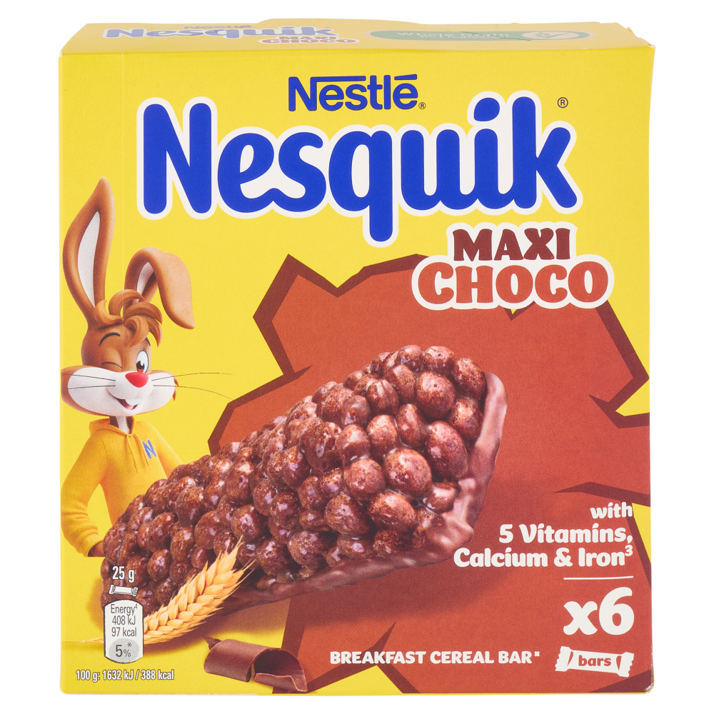 NESQUIK Maxi Choco Barrette Cereali Integrali con Cioccolato al Latte 6 pezzi da 25g