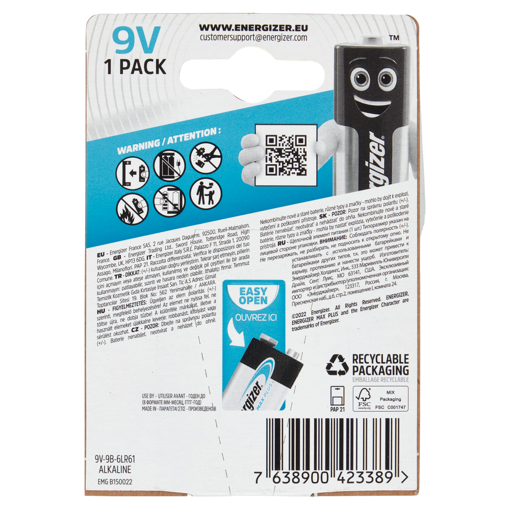 Energizer Max Plus Alkaline 9V 1 pz