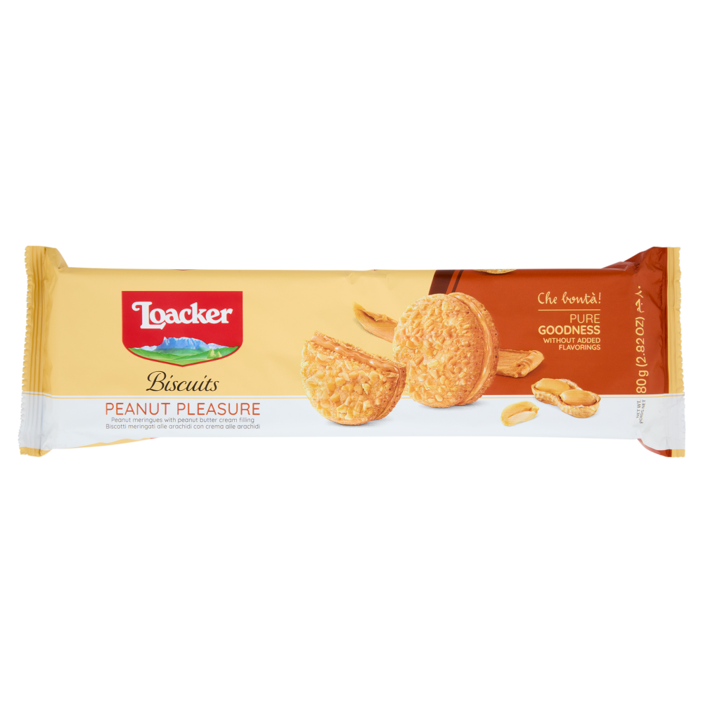 Loacker Biscuits Peanut Pleasure Biscotti meringati con crema alle Arachidi 80g