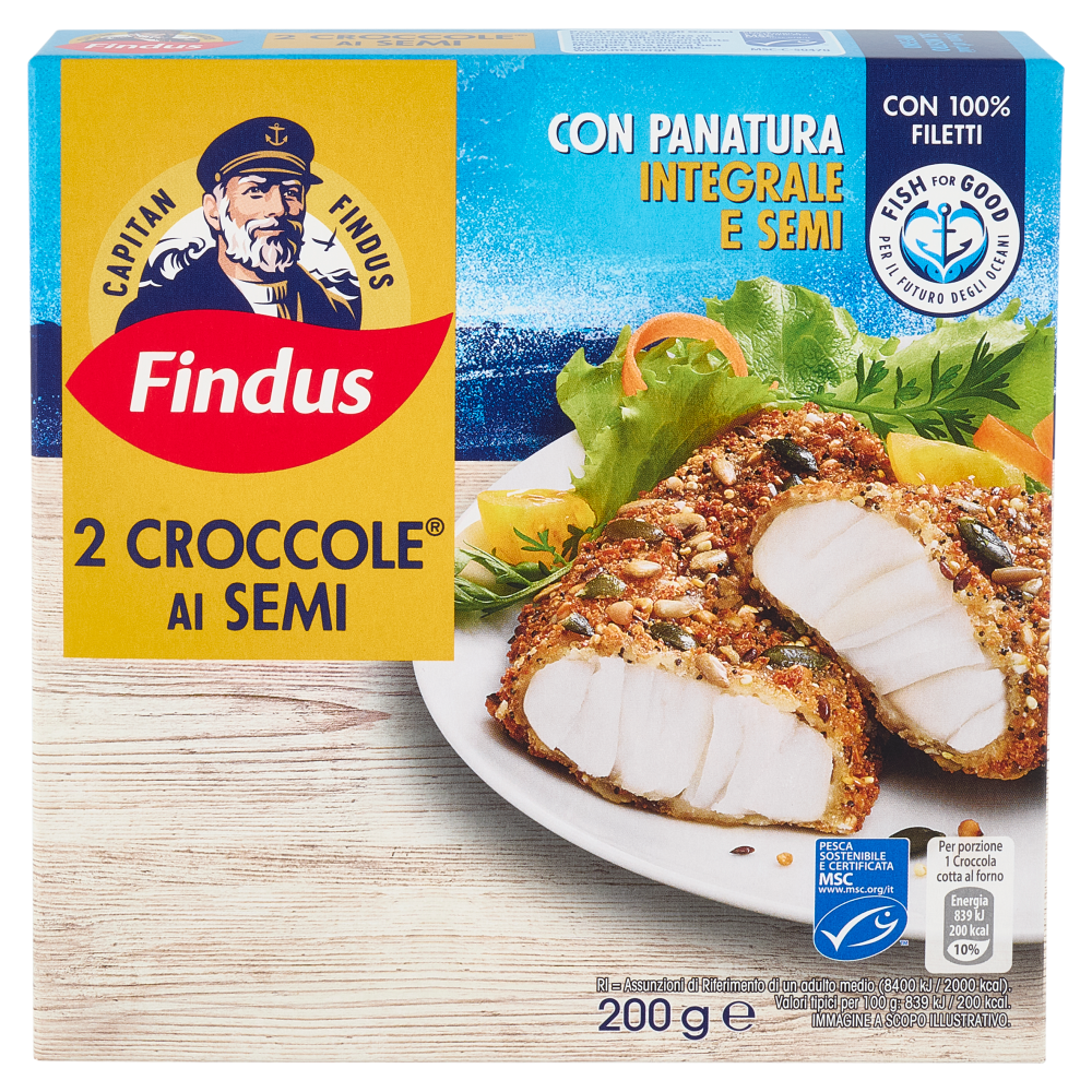 Capitan Findus 2 Croccole ai Semi con 100% Filetti di Merluzzo 200 g