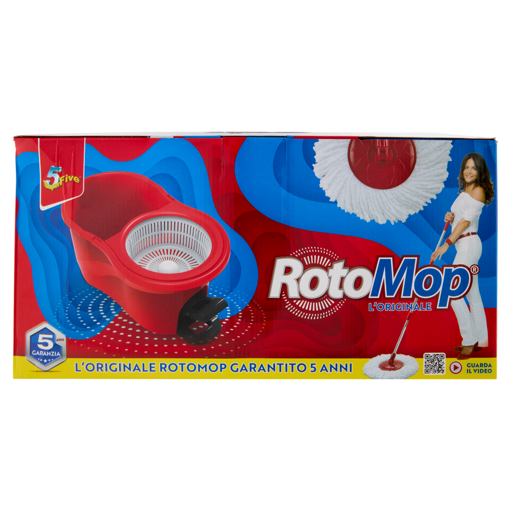 Super5 RotoMop Kit Secchio + Mop con Frange in Microfibra 100%