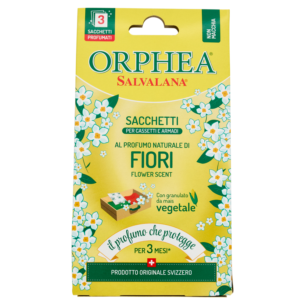 Orphea Salvalana Sacchetti per Cassetti e Armadi al Profumo Naturale di Fiori 3 x 10 g