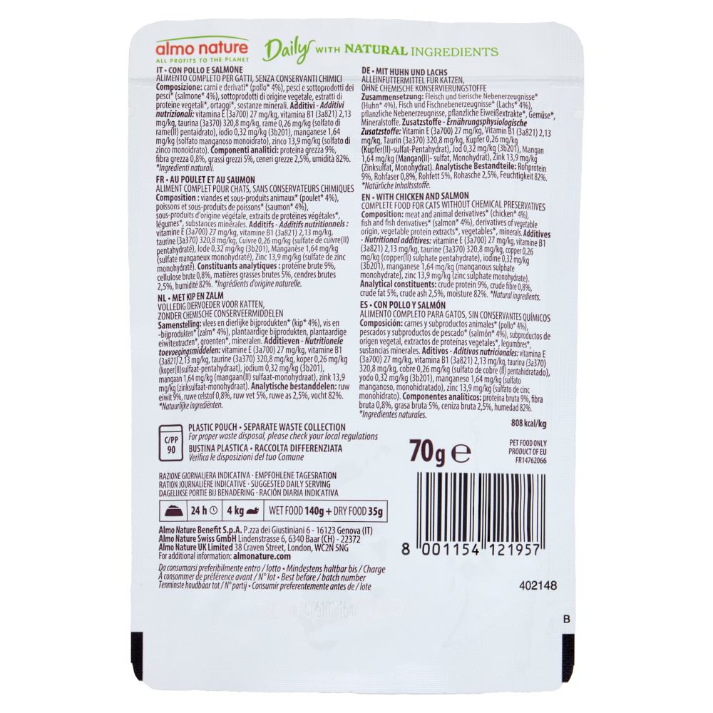almo nature Daily Adult Cat Bocconcini con Pollo e Salmone 70 g