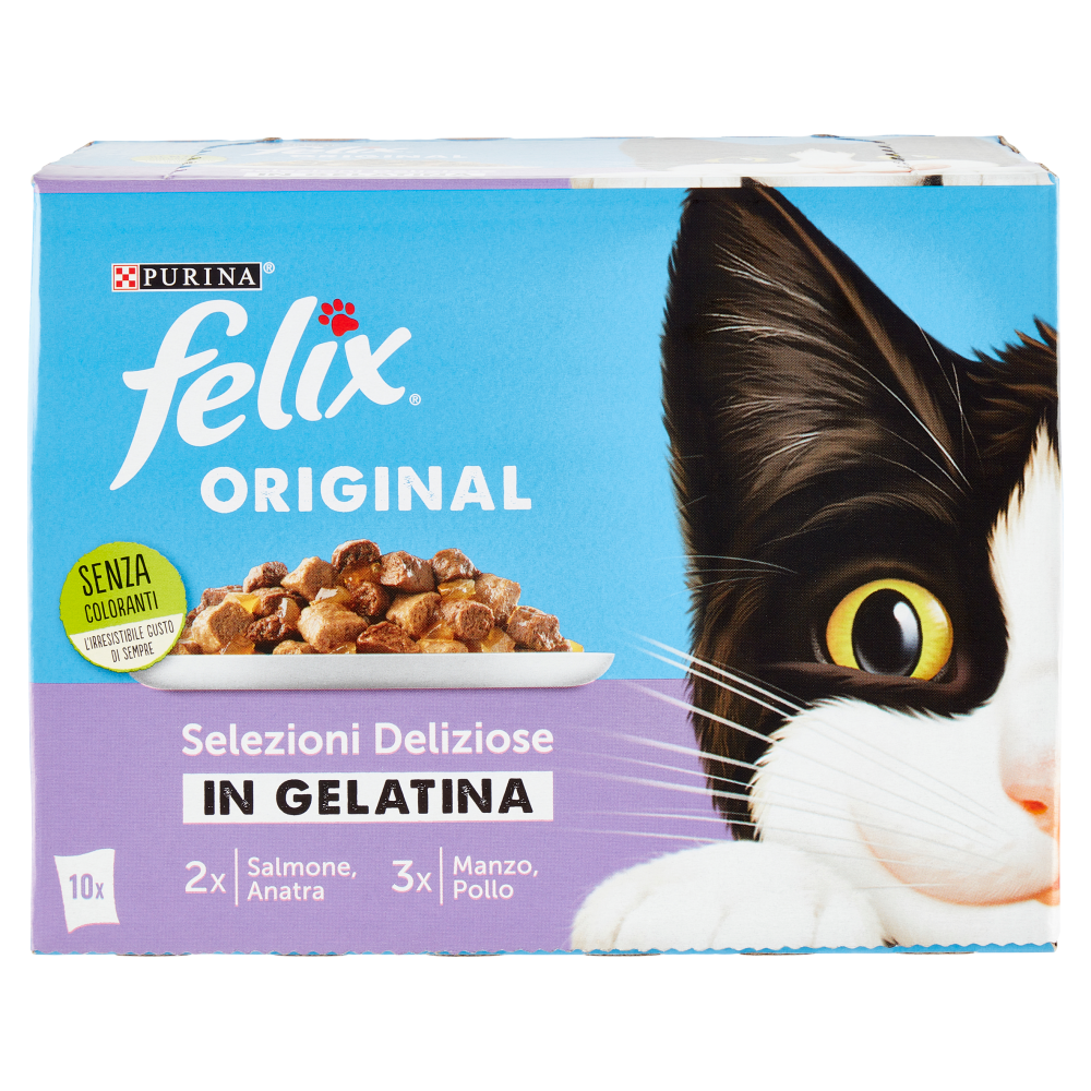 FELIX Original Selezioni Deliziose in Gelatina (Salmone/Anatra & Manzo/Pollo) 10 x 85 g