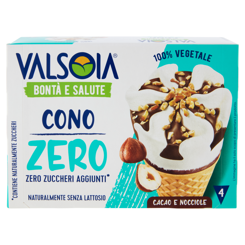 Valsoia Bont&agrave; e Salute Cono Zero Zuccheri Aggiunti* Cacao e Nocciole 4 x 75 g
