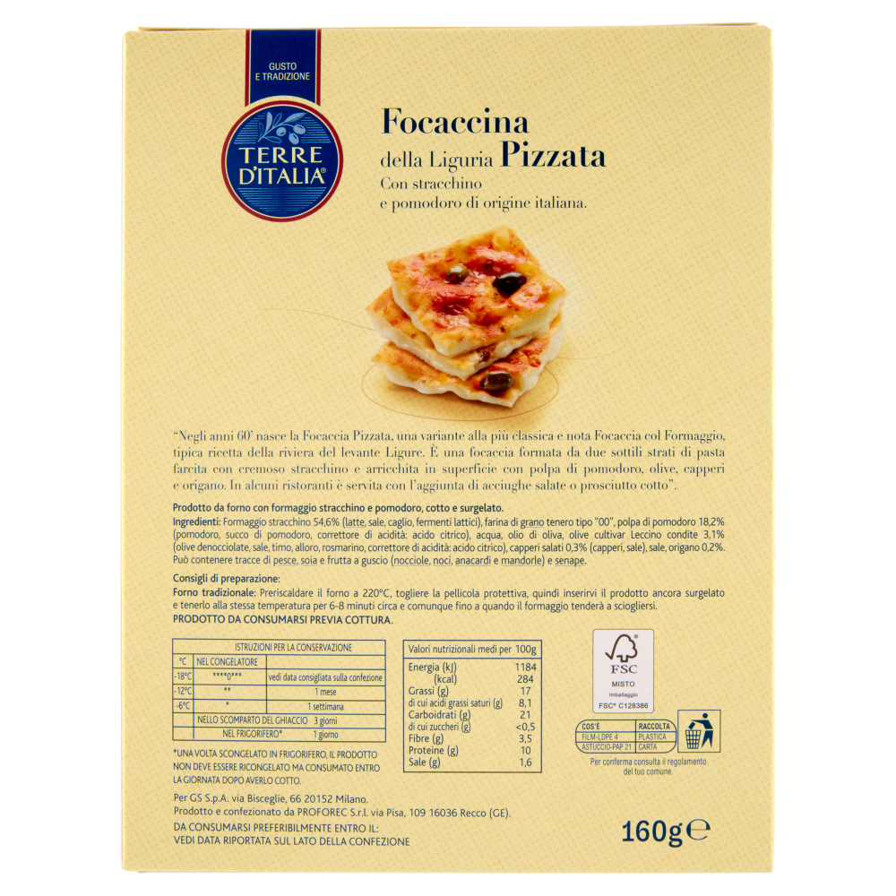Terre d'Italia Focaccina Pizzata della Liguria Surgelato 160 g