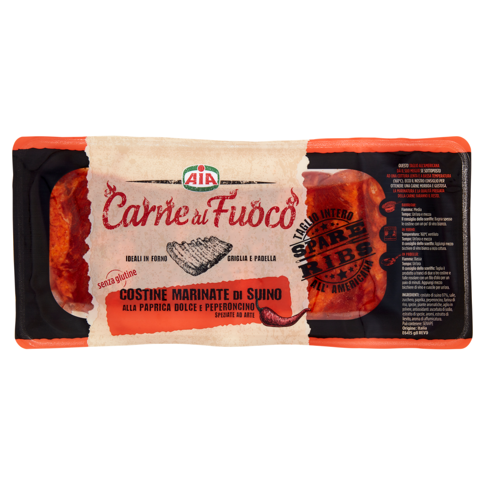 Aia Carne al Fuoco Costine Marinate di Suino alla Paprica Dolce e Peperoncino 0,600 kg