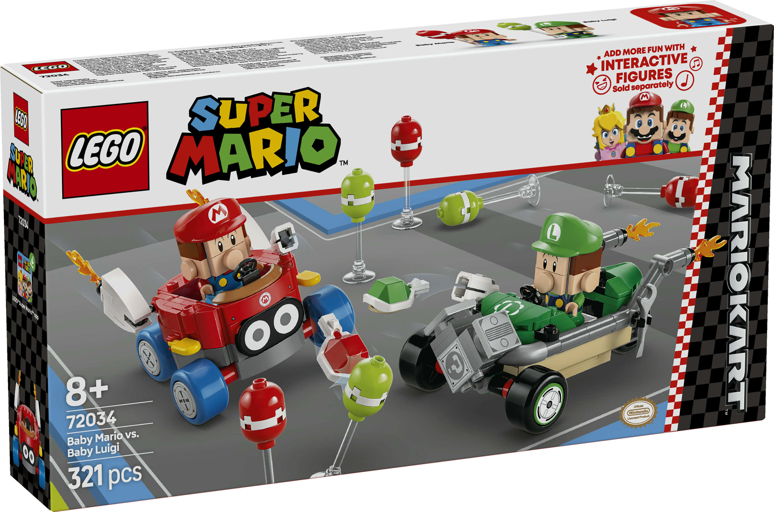 LEGO Super Mario 72034 Mario Kart : Baby Mario vs Baby Luigi, 2 Auto da Corsa da Costruire con Personaggi, Giochi Bambini 8+