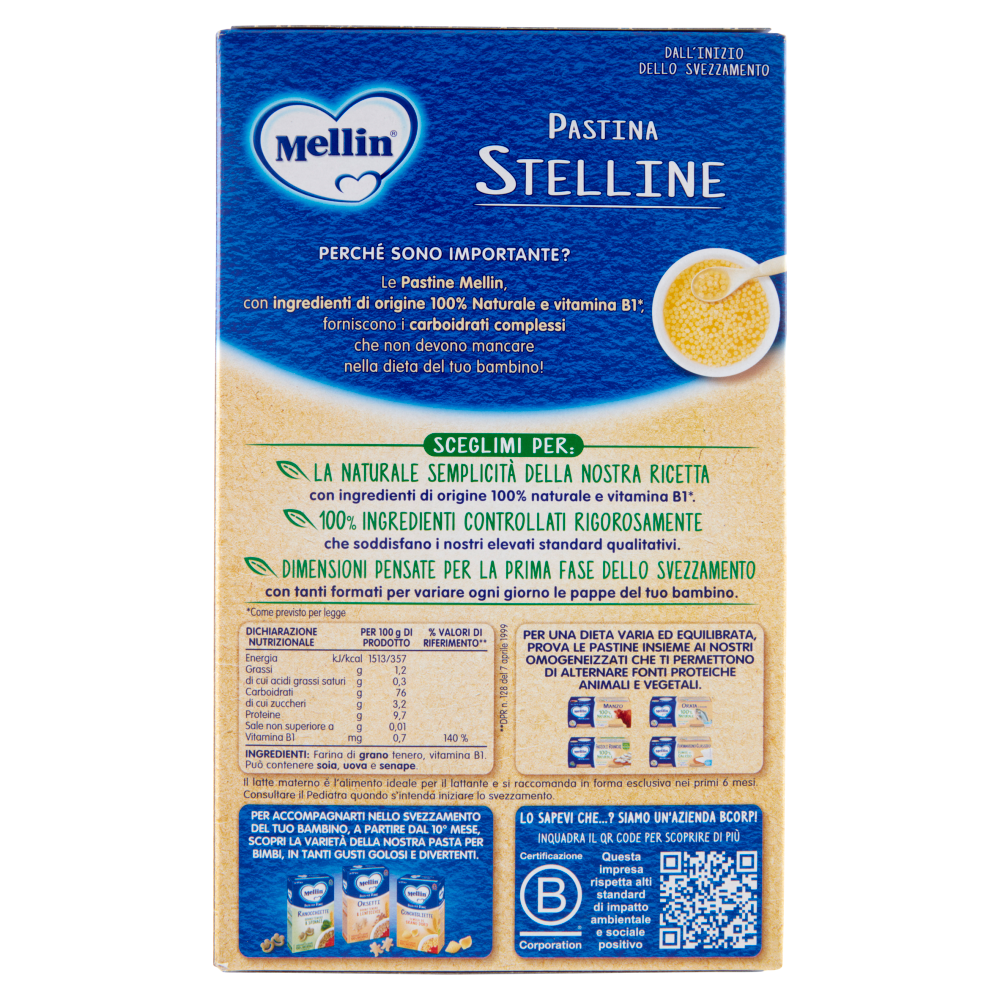 MELLIN Pastina 100% Naturale Stelline con farina Grano Tenero 320 g
