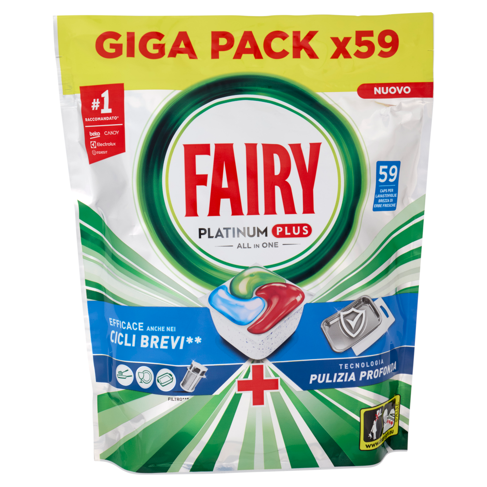 Fairy Pastiglie Lavastoviglie Platinum Plus All in One, Detersivo Piatti Erbe Fresche, 59 Caps 915 g