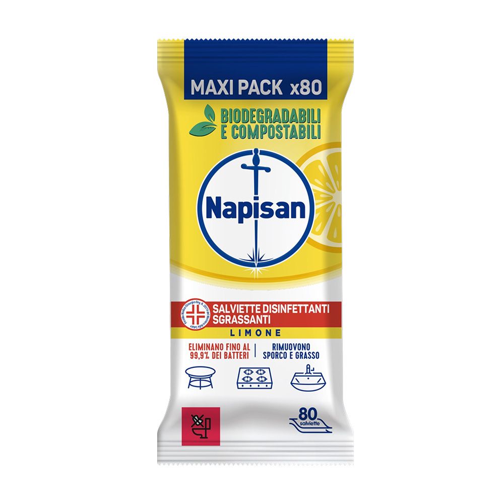 Napisan Salviette Disinfettanti Biodegradabili Limone x80