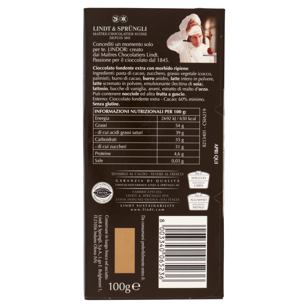 Lindt Lindor Tavoletta Cioccolato fondente 60% 100 g