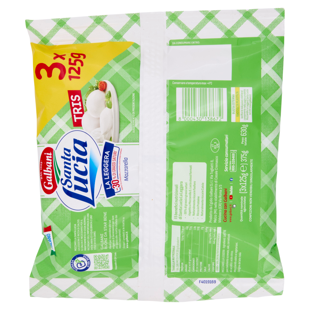 Galbani Santa Lucia la Leggera Mozzarella Tris 3 x 125 g